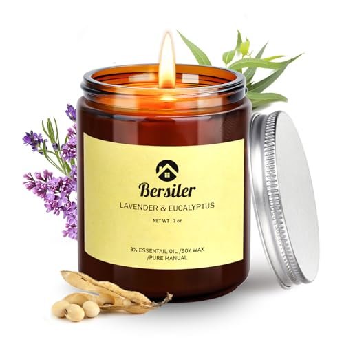 Bersiler Aromatherapie-Kerzen, Duftkerzen, 7OZ Lavendel-Eukalyptus-Kerzen gegen Stress und zur Entspannung für Zuhause & Schlafzimmer, Geschenk für Frauen, Geburtstag, Weihnachten, Sojawachs-Kerze