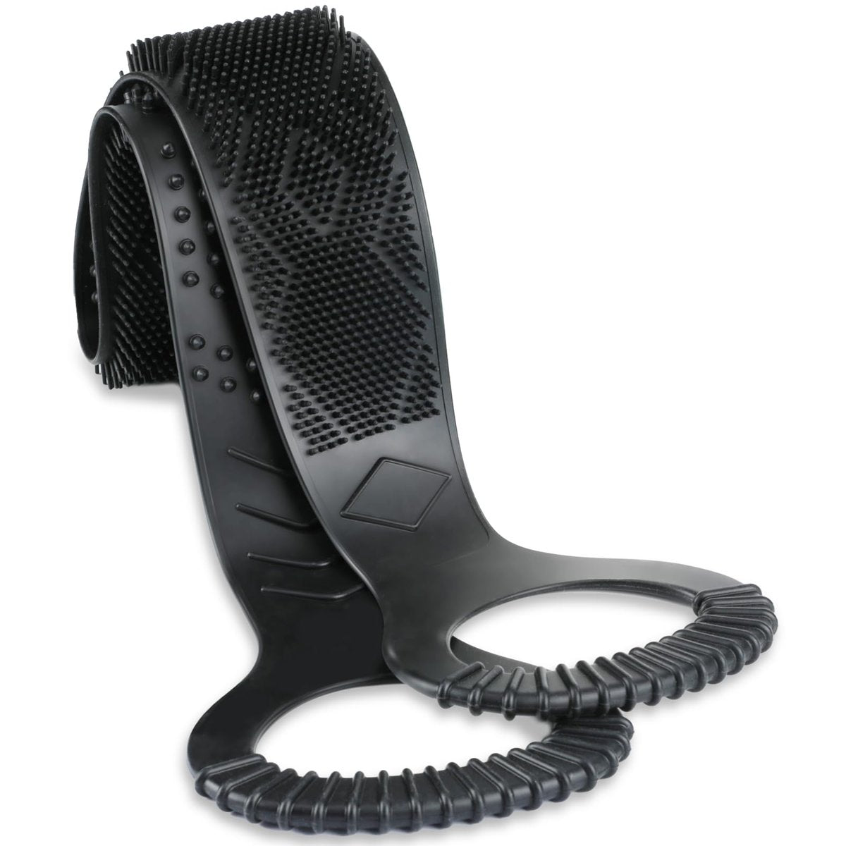 FREATECH Silikon-Rückenbürste für die Dusche, 36 cm doppelseitiger Rückenwascher und Peeling-Gürtel zur Reinigung, Peeling und Massage, bedeckt den gesamten Rücken für Männer und Frauen, leicht zu reinigen, Schwarz