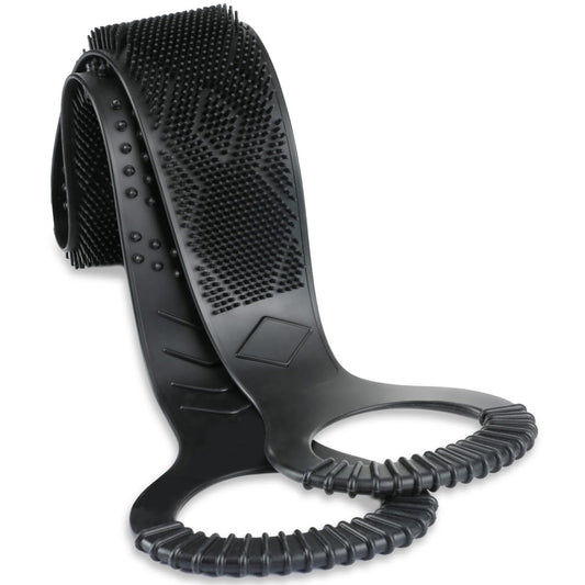 FREATECH Silikon-Rückenbürste für die Dusche, 36 cm doppelseitiger Rückenwascher und Peeling-Gürtel zur Reinigung, Peeling und Massage, bedeckt den gesamten Rücken für Männer und Frauen, leicht zu reinigen, Schwarz