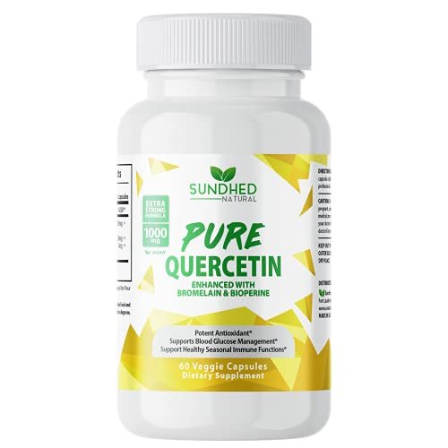 Sundhed Natural Reines Quercetin mit Bromelain und Bioperine - Antioxidantien Unterstützung, Extra starke Formel mit 1000 mg, 1-Monats-Vorrat (60 Kapseln)