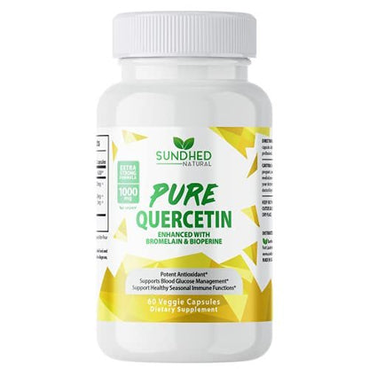 Sundhed Natural Reines Quercetin mit Bromelain und Bioperine - Antioxidantien Unterstützung, Extra starke Formel mit 1000 mg, 1-Monats-Vorrat (60 Kapseln)