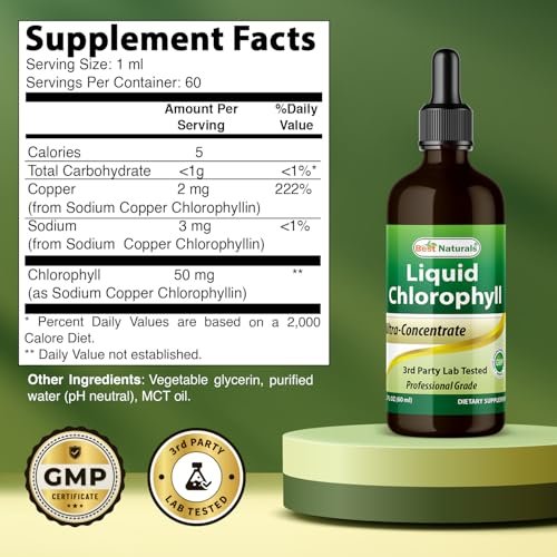 Best Naturals Chlorophyll-Tropfen flüssig 50 mg, 2 Fl Oz – Natürliches Detox, Energie, Verdauung & Hautgesundheit, Vegan, Nicht-GVO, Leichte Absorption
