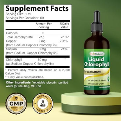 Best Naturals Chlorophyll-Tropfen flüssig 50 mg, 2 Fl Oz – Natürliches Detox, Energie, Verdauung & Hautgesundheit, Vegan, Nicht-GVO, Leichte Absorption