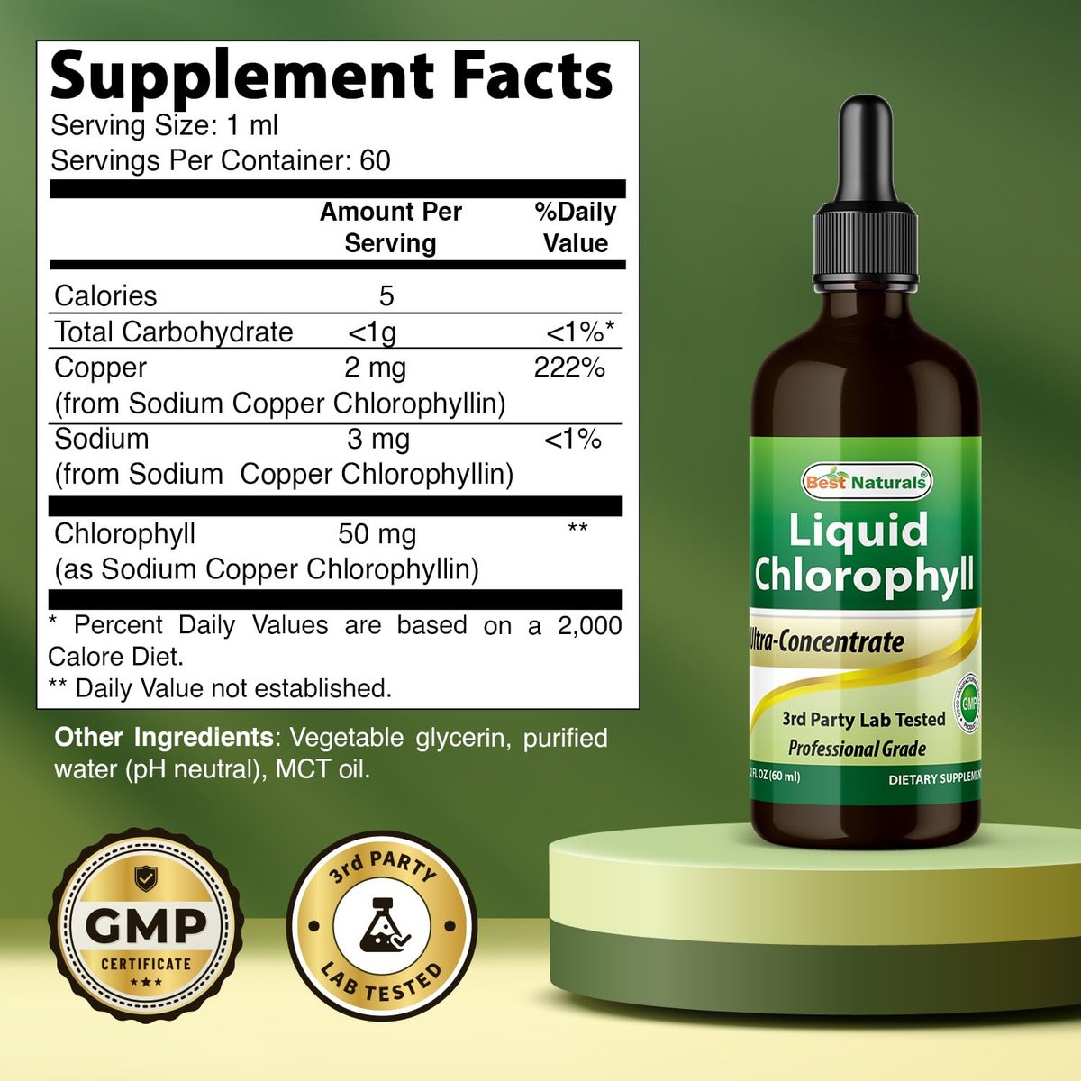 Best Naturals Chlorophyll-Tropfen flüssig 50 mg, 2 Fl Oz – Natürliches Detox, Energie, Verdauung & Hautgesundheit, Vegan, Nicht-GVO, Leichte Absorption