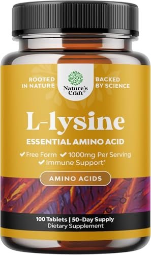Natures Craft L-Lysin Kapseln - Hochdosiertes L-Lysin Supplement für Augengesundheit, Lippenpflege, Kollagensynthese und Immununterstützung - Essentielle Aminosäure - 1000 mg pro Portion - 100 Kapseln