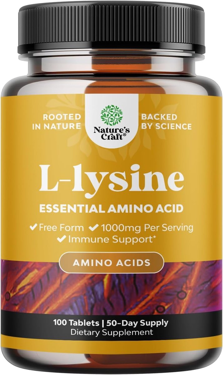Natures Craft L-Lysin Kapseln - Hochdosiertes L-Lysin Supplement für Augengesundheit, Lippenpflege, Kollagensynthese und Immununterstützung - Essentielle Aminosäure - 1000 mg pro Portion - 100 Kapseln