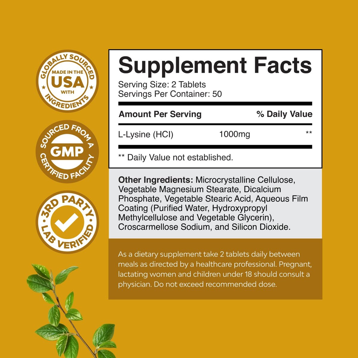 Natures Craft L-Lysin Kapseln - Hochdosiertes L-Lysin Supplement für Augengesundheit, Lippenpflege, Kollagensynthese und Immununterstützung - Essentielle Aminosäure - 1000 mg pro Portion - 100 Kapseln