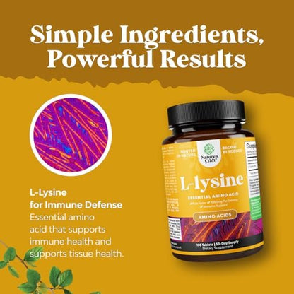 Natures Craft L-Lysin Kapseln - Hochdosiertes L-Lysin Supplement für Augengesundheit, Lippenpflege, Kollagensynthese und Immununterstützung - Essentielle Aminosäure - 1000 mg pro Portion - 100 Kapseln