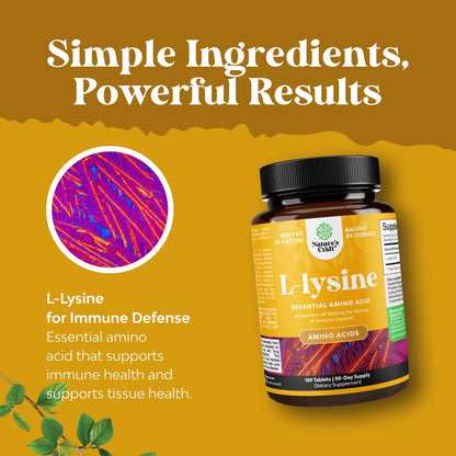 Natures Craft L-Lysin Kapseln - Hochdosiertes L-Lysin Supplement für Augengesundheit, Lippenpflege, Kollagensynthese und Immununterstützung - Essentielle Aminosäure - 1000 mg pro Portion - 100 Kapseln