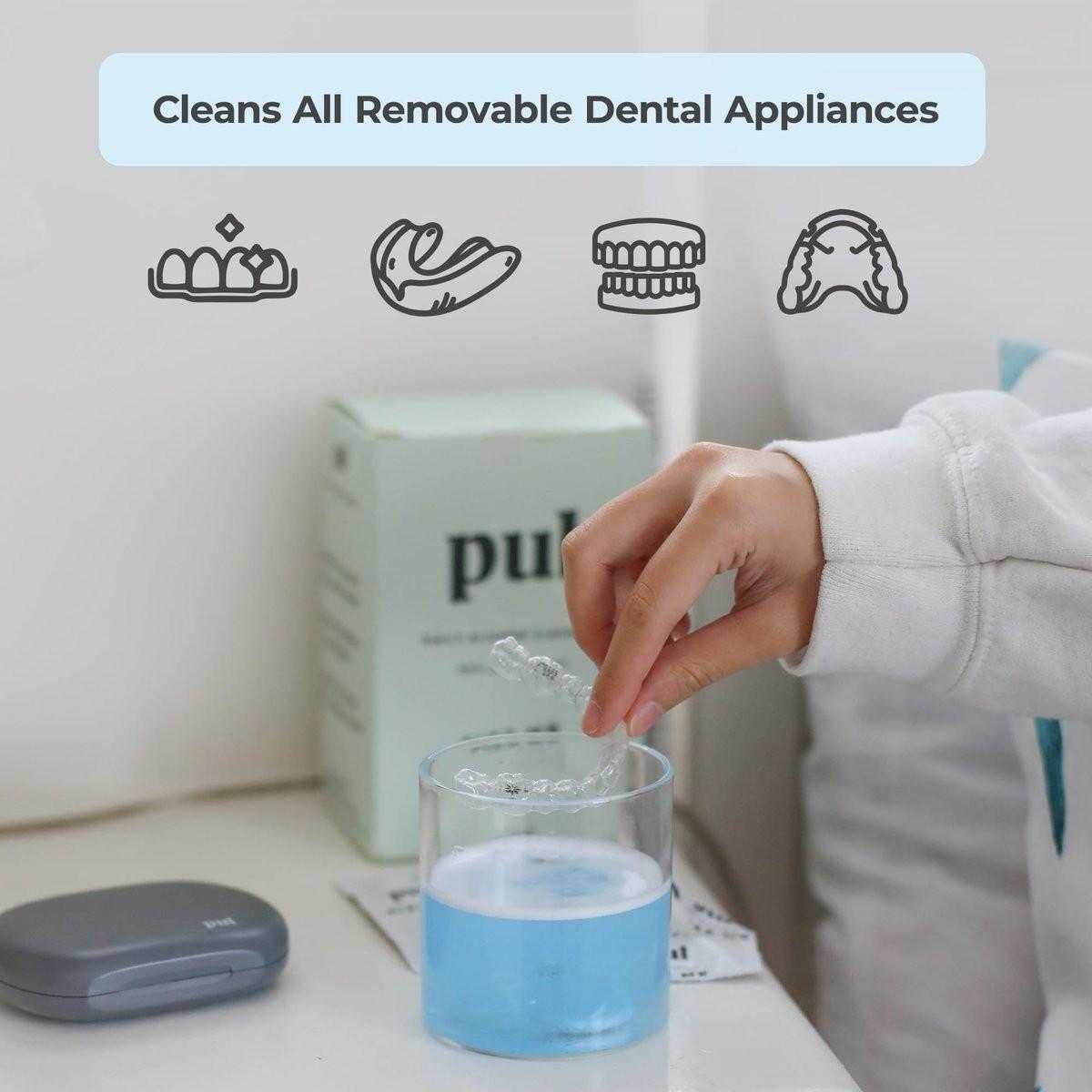 PUL Retainer Reinigungstabletten – Aligner Reiniger für Invisalign und durchsichtige Zahnschienen, tägliche Retainer Reinigungstabletten und Zahnprothesen Reiniger – entfernt Geruch, Verfärbungen und Plaque – 30-Tage-Vorrat