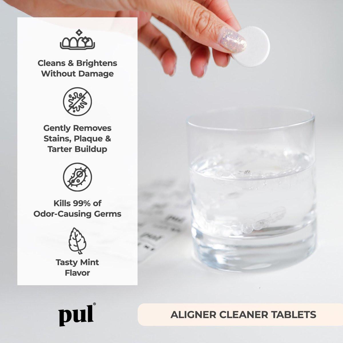 PUL Retainer Reinigungstabletten – Aligner Reiniger für Invisalign und durchsichtige Zahnschienen, tägliche Retainer Reinigungstabletten und Zahnprothesen Reiniger – entfernt Geruch, Verfärbungen und Plaque – 30-Tage-Vorrat