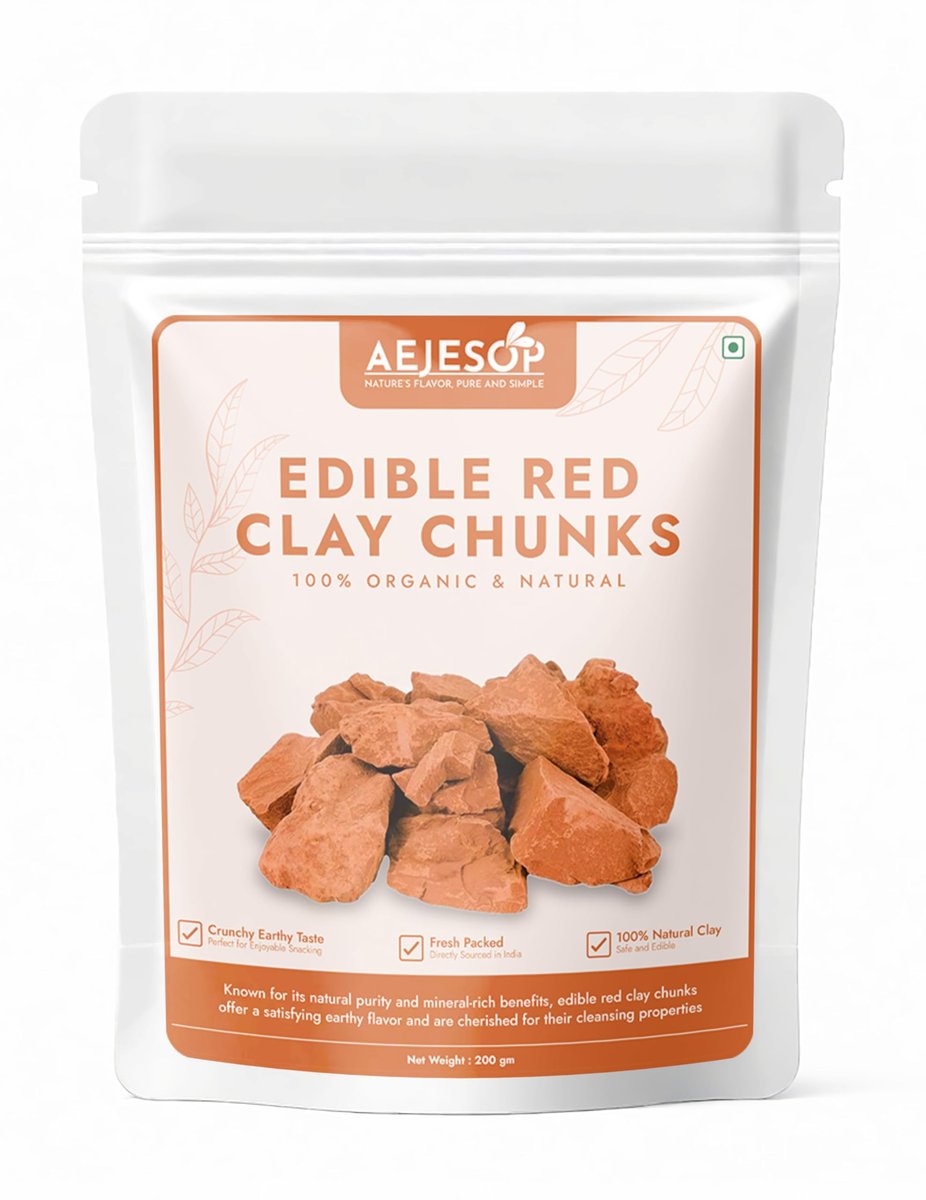 AEJESOP Rote Tonerde, essbare Tonerde-Stücke, natürliche Tonerde, organische Tonerde, Gesichtsmaske, Natur-Schlamm-Maske - 200 g
