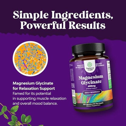 Reines Magnesiumglycinat 400 mg pro Portion – Vegane, hoch bioverfügbare Kapseln für Frauen und Männer – Unterstützt Stimmung, Schlaf und Entspannung – 120 Kapseln