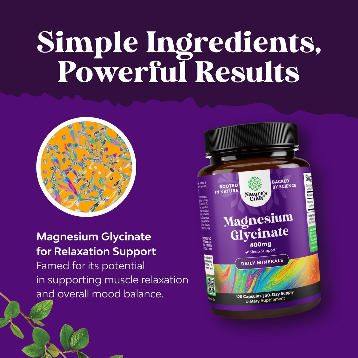 Reines Magnesiumglycinat 400 mg pro Portion – Vegane, hoch bioverfügbare Kapseln für Frauen und Männer – Unterstützt Stimmung, Schlaf und Entspannung – 120 Kapseln