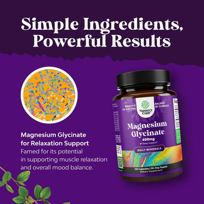 Reines Magnesiumglycinat 400 mg pro Portion – Vegane, hoch bioverfügbare Kapseln für Frauen und Männer – Unterstützt Stimmung, Schlaf und Entspannung – 120 Kapseln