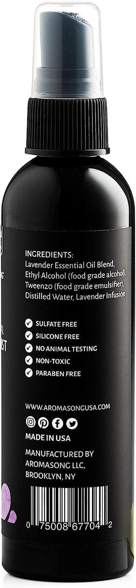 Aromasong Lavendel Kissen Spray für erholsamen Schlaf – Natürliches Bett- und Schlafenszeit-Mist mit ätherischen Ölen zur Entspannung, 118 ml