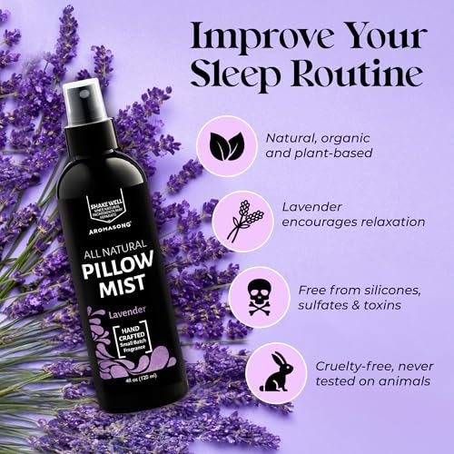 Aromasong Lavendel Kissen Spray für erholsamen Schlaf – Natürliches Bett- und Schlafenszeit-Mist mit ätherischen Ölen zur Entspannung, 118 ml
