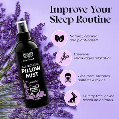 Aromasong Lavendel Kissen Spray für erholsamen Schlaf – Natürliches Bett- und Schlafenszeit-Mist mit ätherischen Ölen zur Entspannung, 118 ml