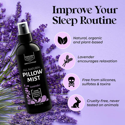 Aromasong Lavendel Kissen Spray für erholsamen Schlaf – Natürliches Bett- und Schlafenszeit-Mist mit ätherischen Ölen zur Entspannung, 118 ml