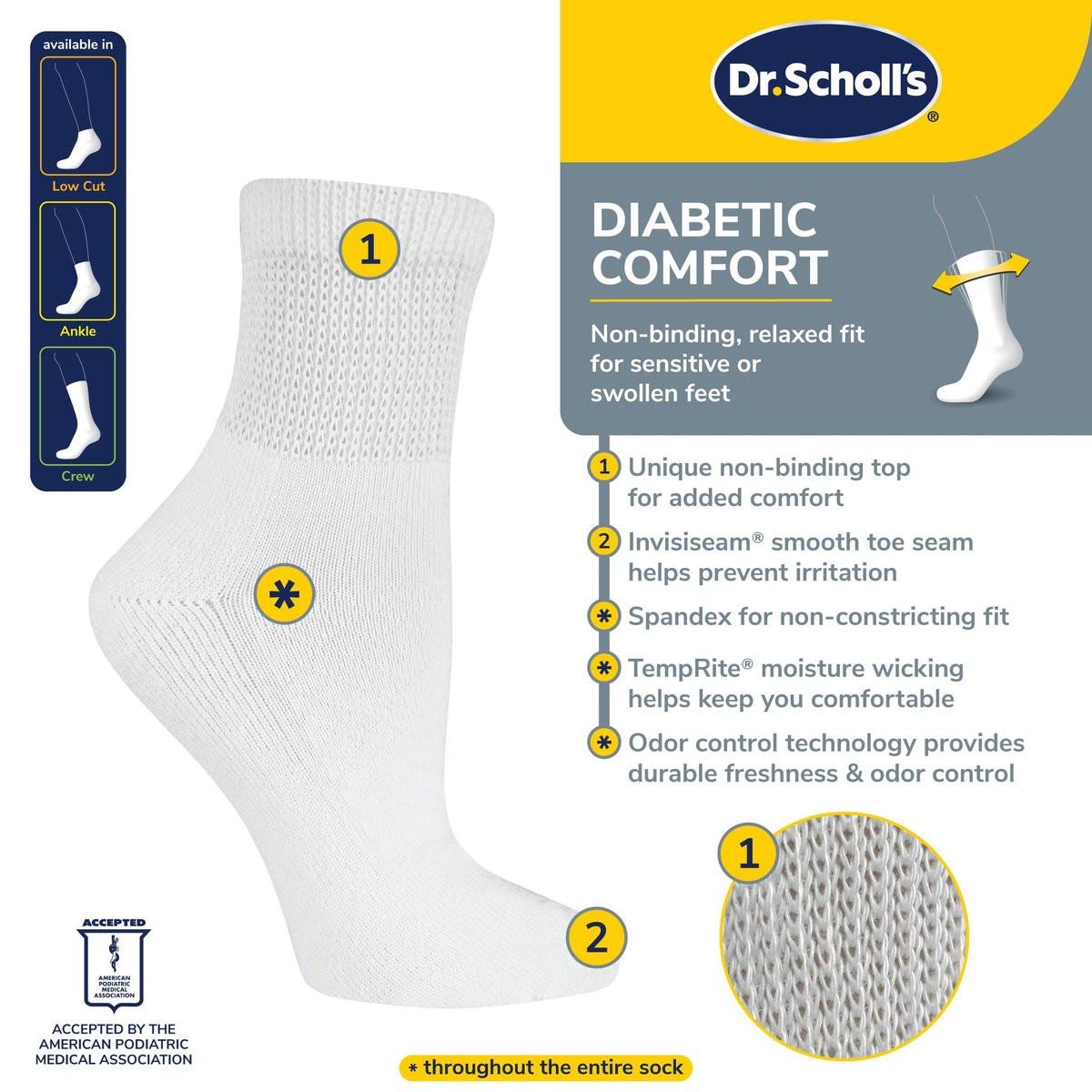 Dr. Scholl's Diabetes- & Zirkulationsstrümpfe für Damen – 4 x 6 Paar, nicht einschnürend, komfortabel und feuchtigkeitsregulierend, Weiß, Gr. 8-12 US