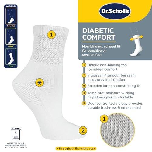Dr. Scholl's Diabetes- & Zirkulationsstrümpfe für Damen – 4 x 6 Paar, nicht einschnürend, komfortabel und feuchtigkeitsregulierend, Weiß, Gr. 8-12 US