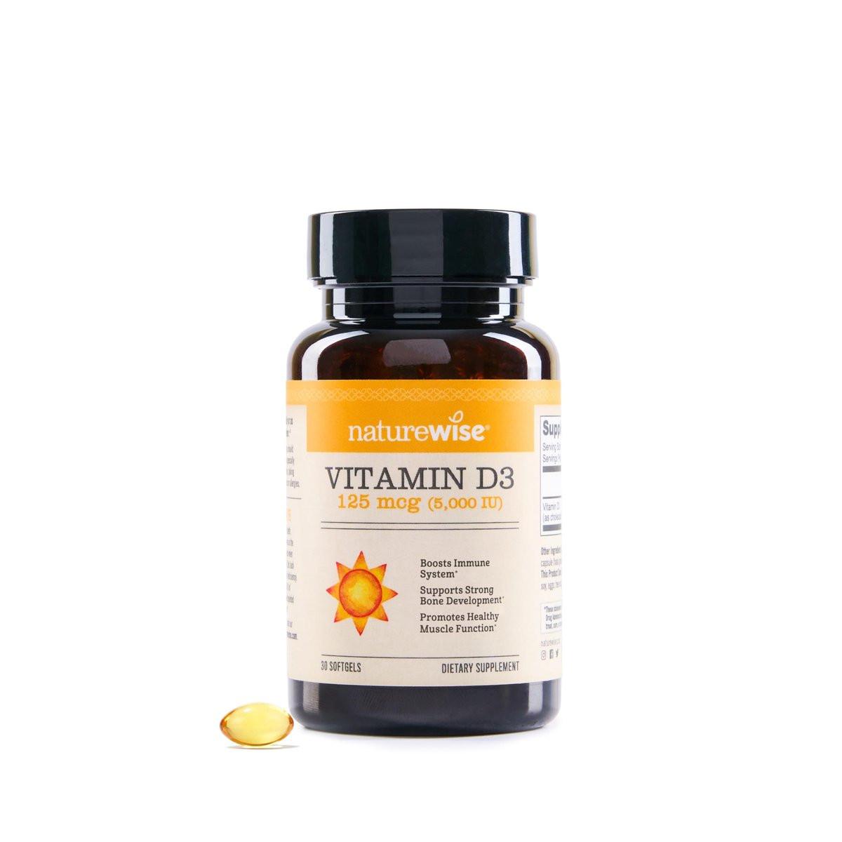 NatureWise Vitamin D3 5000 IE (125 µg) – 30-Tage-Vorrat für Immununterstützung, gesunde Muskelfunktion und Knochengesundheit – Non-GMO, glutenfrei in organischem, nativem Olivenöl extra (Mini-Weichkapseln), 30 Stück
