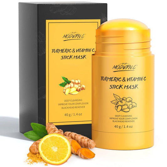 POP MODERN.C Kurkuma-Clay-Stick-Maske – Bio-Vitamin-C-Gesichtsmaske gegen Mitesser, Tiefenreinigungsporen, verbessert Akne, inkl. Mitesser-Entferner-Werkzeug