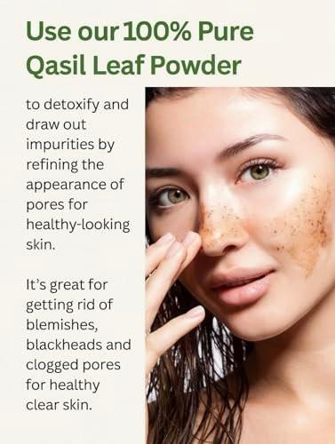 Qasil Organics – 100% reines Qasil-Blattpulver – Tiefenreinigende Gesichts- & Körpermasken – Befreit von Unreinheiten, Mitessern und verstopften Poren für eine klare Haut – 100 g