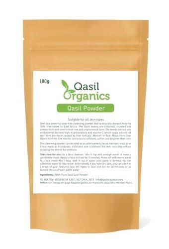 Qasil Organics – 100% reines Qasil-Blattpulver – Tiefenreinigende Gesichts- & Körpermasken – Befreit von Unreinheiten, Mitessern und verstopften Poren für eine klare Haut – 100 g