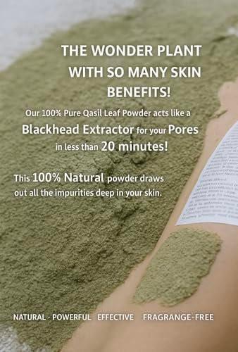 Qasil Organics – 100% reines Qasil-Blattpulver – Tiefenreinigende Gesichts- & Körpermasken – Befreit von Unreinheiten, Mitessern und verstopften Poren für eine klare Haut – 100 g