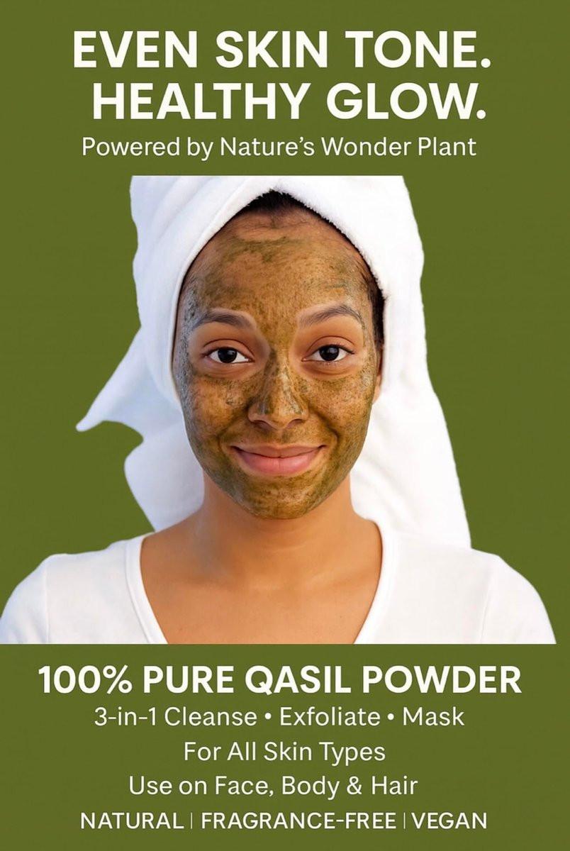 Qasil Organics – 100% reines Qasil-Blattpulver – Tiefenreinigende Gesichts- & Körpermasken – Befreit von Unreinheiten, Mitessern und verstopften Poren für eine klare Haut – 100 g