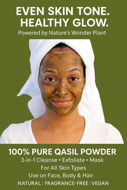 Qasil Organics – 100% reines Qasil-Blattpulver – Tiefenreinigende Gesichts- & Körpermasken – Befreit von Unreinheiten, Mitessern und verstopften Poren für eine klare Haut – 100 g