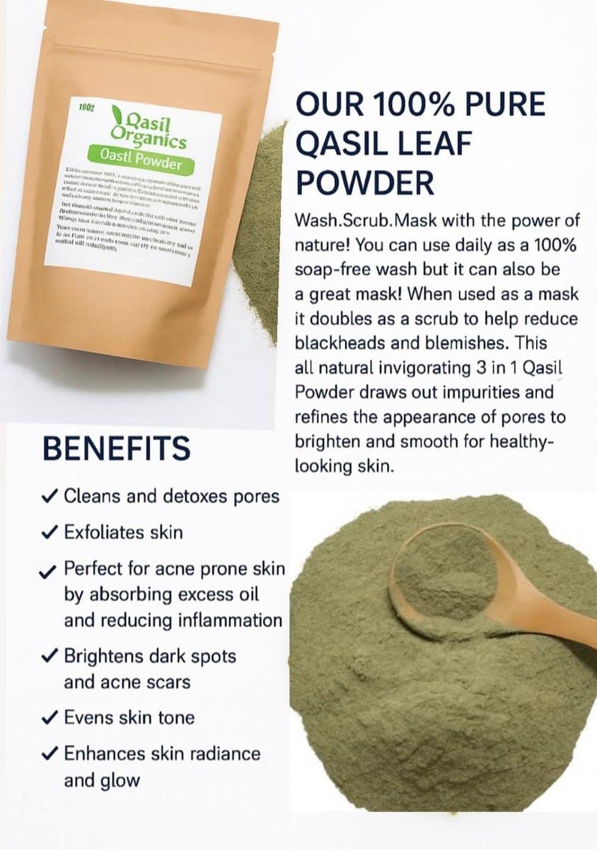 Qasil Organics – 100% reines Qasil-Blattpulver – Tiefenreinigende Gesichts- & Körpermasken – Befreit von Unreinheiten, Mitessern und verstopften Poren für eine klare Haut – 100 g