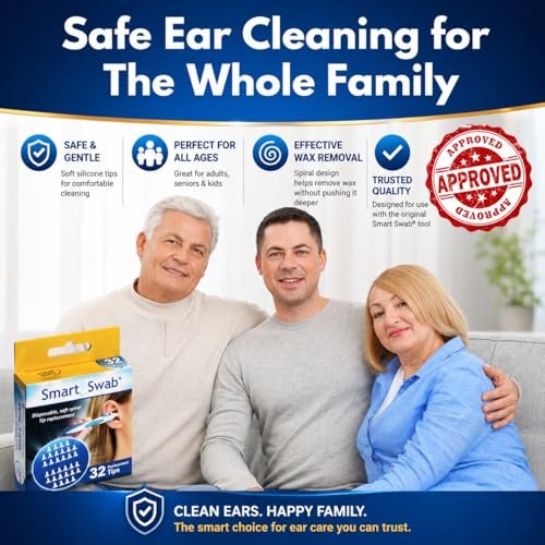 Smart Swab Spiral Ohrenschmalzentfernung Ersatztipps – 32 weiche Silikonspiralspitzen (nur Aufsätze) | Patentiertes sicheres Ohrenreinigungsdesign | Einfache, sanfte & wiederverwendbare Ohrenreiniger-Nachfüllpackung
