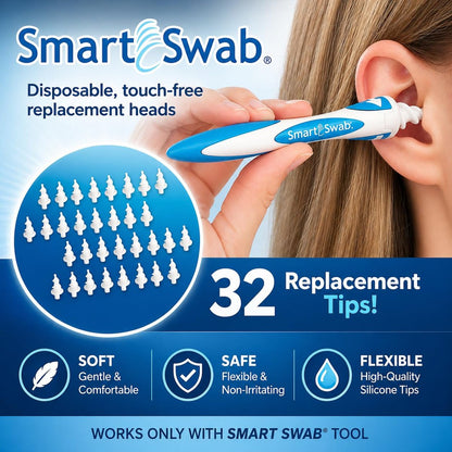 Smart Swab Spiral Ohrenschmalzentfernung Ersatztipps – 32 weiche Silikonspiralspitzen (nur Aufsätze) | Patentiertes sicheres Ohrenreinigungsdesign | Einfache, sanfte & wiederverwendbare Ohrenreiniger-Nachfüllpackung