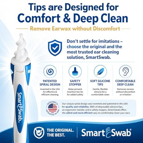 Smart Swab Spiral Ohrenschmalzentfernung Ersatztipps – 32 weiche Silikonspiralspitzen (nur Aufsätze) | Patentiertes sicheres Ohrenreinigungsdesign | Einfache, sanfte & wiederverwendbare Ohrenreiniger-Nachfüllpackung