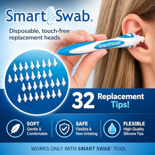 Smart Swab Spiral Ohrenschmalzentfernung Ersatztipps – 32 weiche Silikonspiralspitzen (nur Aufsätze) | Patentiertes sicheres Ohrenreinigungsdesign | Einfache, sanfte & wiederverwendbare Ohrenreiniger-Nachfüllpackung
