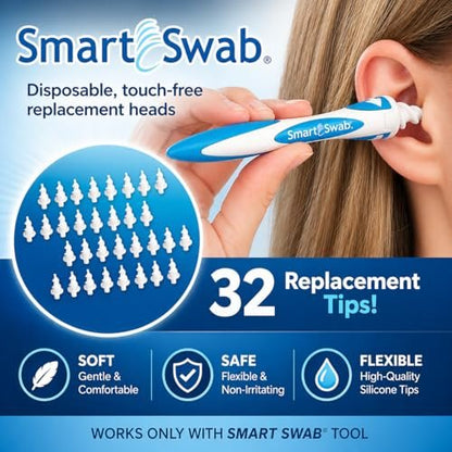 Smart Swab Spiral Ohrenschmalzentfernung Ersatztipps – 32 weiche Silikonspiralspitzen (nur Aufsätze) | Patentiertes sicheres Ohrenreinigungsdesign | Einfache, sanfte & wiederverwendbare Ohrenreiniger-Nachfüllpackung