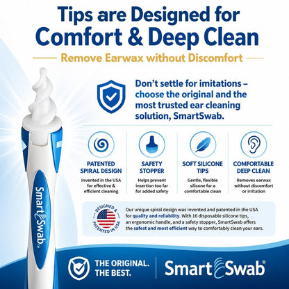 Smart Swab Spiral Ohrenschmalzentfernung Ersatztipps – 32 weiche Silikonspiralspitzen (nur Aufsätze) | Patentiertes sicheres Ohrenreinigungsdesign | Einfache, sanfte & wiederverwendbare Ohrenreiniger-Nachfüllpackung