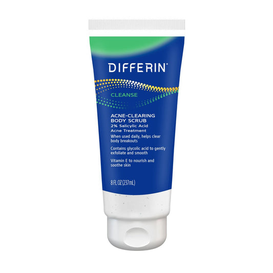 Differin Body Scrub mit Salicylsäure gegen Akne, verbessert Hautton und -textur bei zu Akne neigender Haut an Rücken, Schultern und Brust, 237 ml (Verpackung kann variieren)