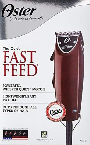 Oster Fast Feed Verstellbarer Pivot-Motor-Haarschneider 76023-510 mit 8-teiligem Aufsteckkamm-Set und Nackenbürste