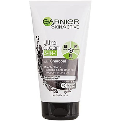Garnier SkinActive Aktivkohle 3-in-1 Gesichtsreinigung, Peeling und Maske, 130 ml