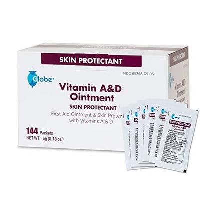 Globe Vitamin A & D Salbe, 144er-Packung (5g Portionspackungen) – Erste Hilfe & Hautschutz mit Lanolin und Petrolatum