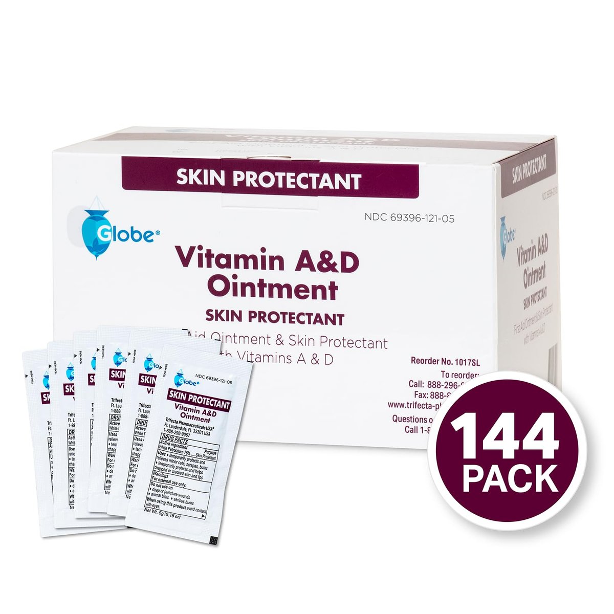 Globe Vitamin A & D Salbe, 144er-Packung (5g Portionspackungen) – Erste Hilfe & Hautschutz mit Lanolin und Petrolatum