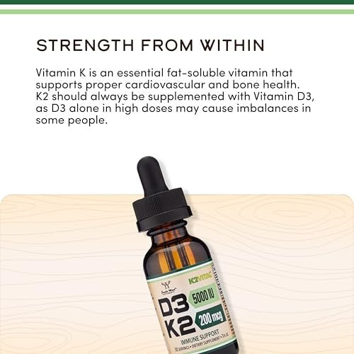 Vitamin D3 K2 5.000 IE Liquid Drops (5.000 IE D3 und 200mcg 99,9% All-Trans patentiertes K2 MK-7 (K2Vital)) Maximale Absorption flüssige Vitamin D Tropfen (30 Portionen) von Double Wood
