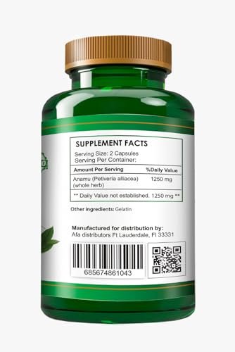 Organische Anamu Kapseln 1250mg - 100% biologisch angebaut - 120 Kapseln Petiveria Alliacea