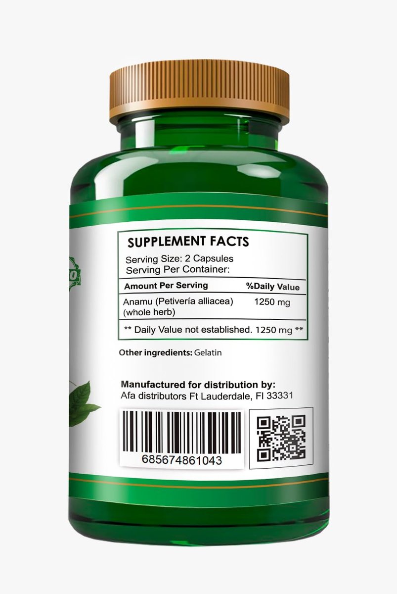 Organische Anamu Kapseln 1250mg - 100% biologisch angebaut - 120 Kapseln Petiveria Alliacea