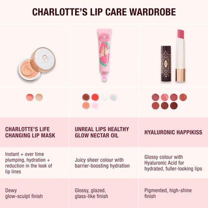 Charlotte Tilbury Hyaluronic Happikiss Lipstick Balm – Hochglänzender, feuchtigkeitsspendender Lippenbalsam mit saftigem Farbton – für voller aussehende, gepflegte Lippen – Pillow Talk