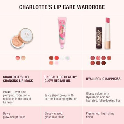 Charlotte Tilbury Hyaluronic Happikiss Lipstick Balm – Hochglänzender, feuchtigkeitsspendender Lippenbalsam mit saftigem Farbton – für voller aussehende, gepflegte Lippen – Pillow Talk