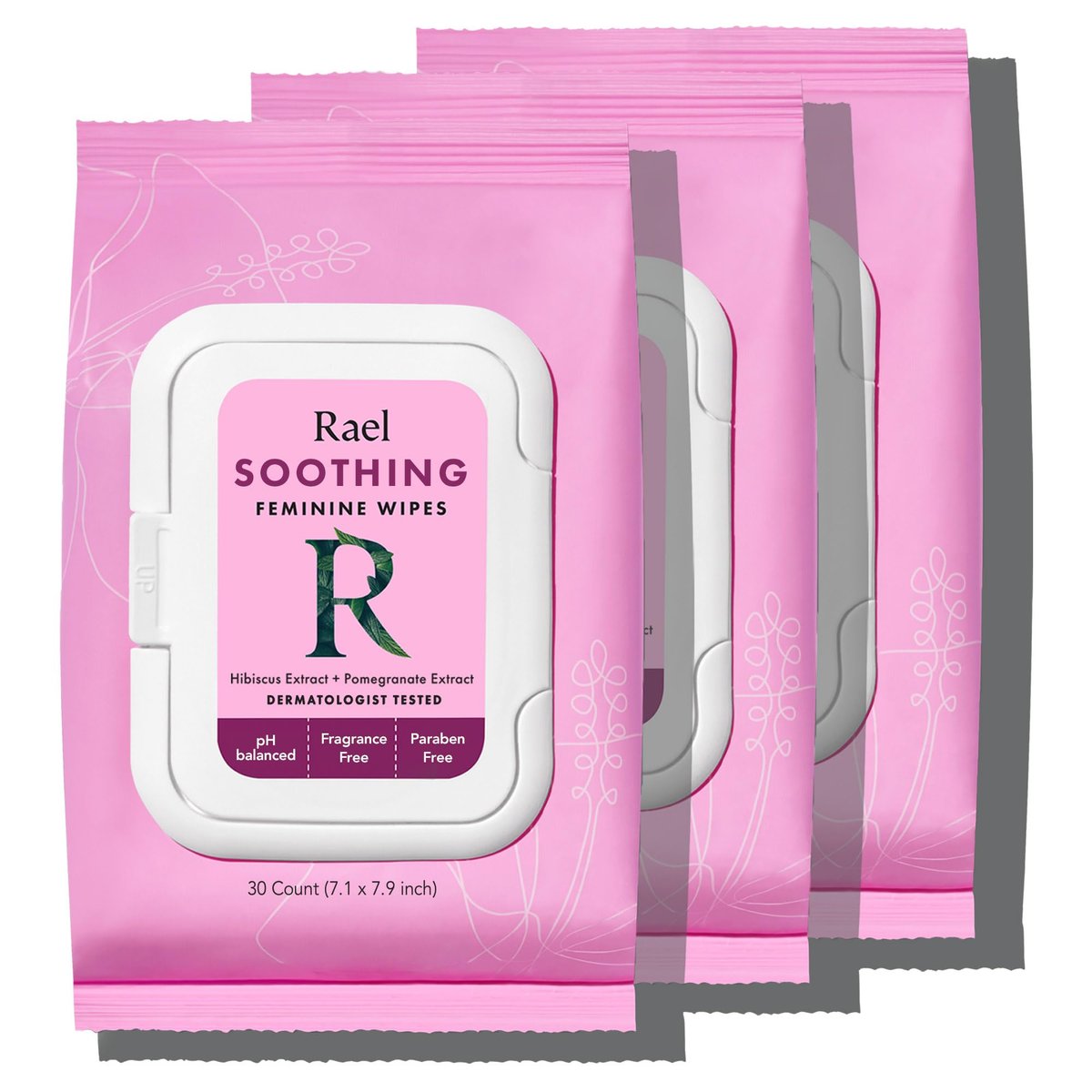 Rael Feuchttücher für die Intimhygiene, spülbar, Reisegröße, für alle Hauttypen, tägliche Anwendung (Beruhigend, 30 Tücher, 3er-Pack)
